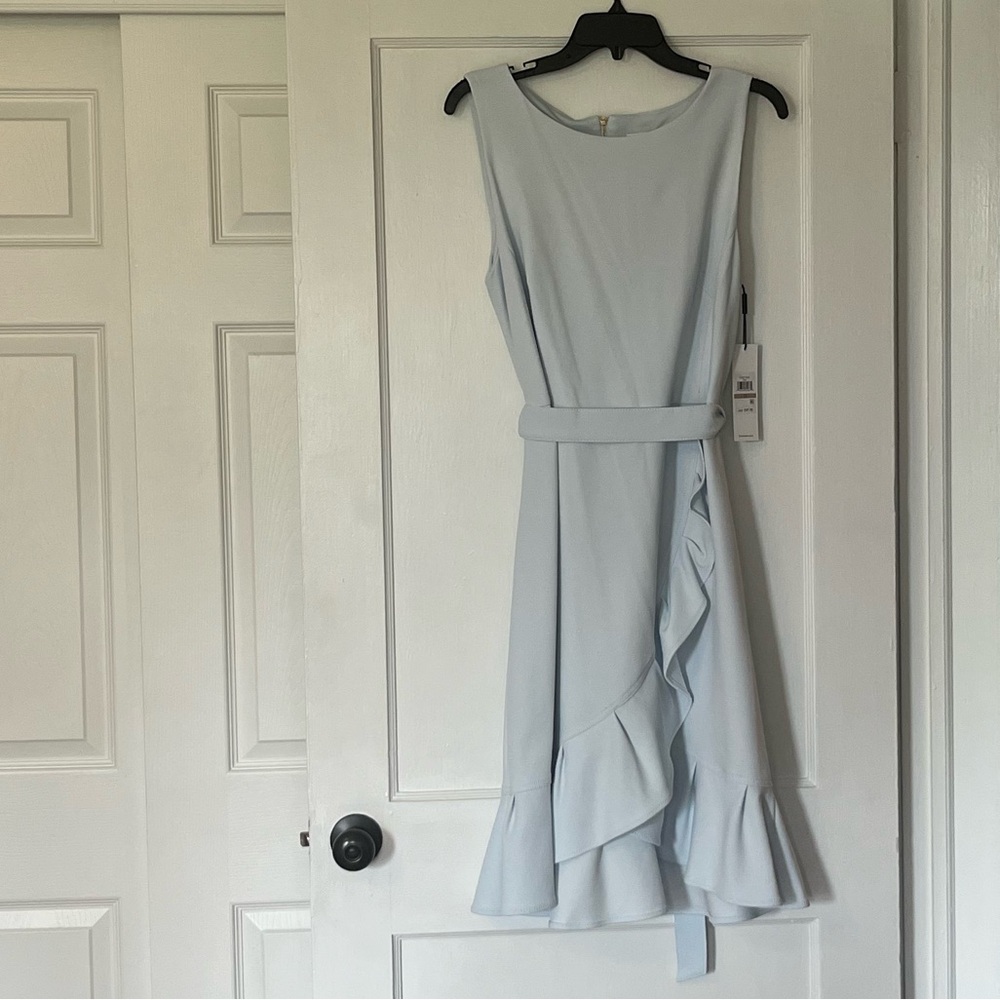 Calvin Klein Sleeveless Scuba Crepe Ruffled-Hem Sheath Dress
